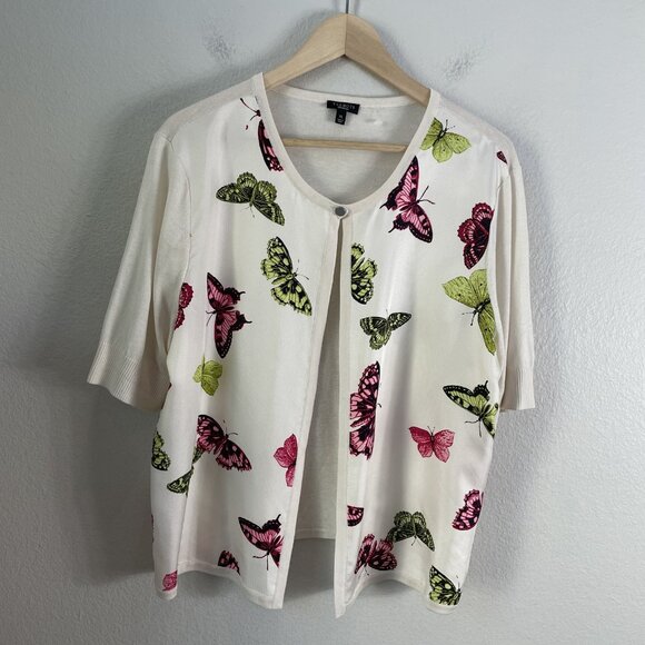 Talbots Sweater Womens XL Silk Butterfly Print Short Sleeve Lightweight Top Pull - Picture 7 of 9